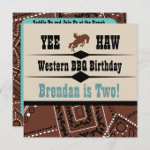 Yee Haw Cowboy Invitation d'anniversaire de l'Oues (Devant / Derrière)