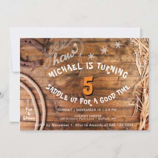 Yee Haw Cowboy Invitation du jour de la journée (Devant)