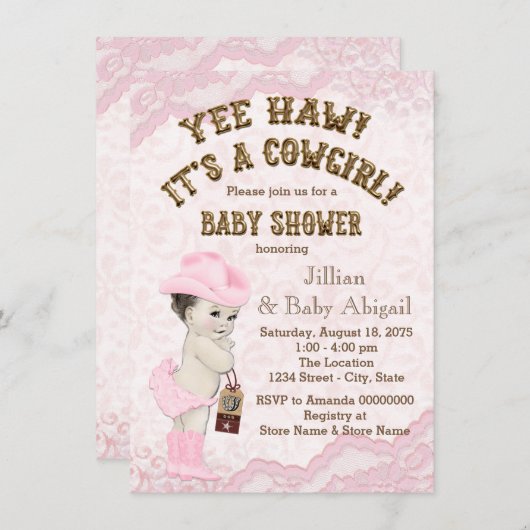 Yee Haw Cowgirl Baby shower Kaart (Voorkant / Achterkant)