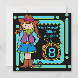 Yee Haw Cowgirl Gepersonaliseerd Birthday Invites Kaart