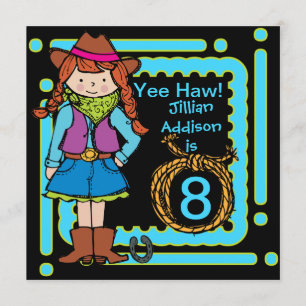 Yee Haw Cowgirl Gepersonaliseerd Birthday Invites Kaart