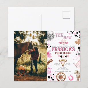 Yee Haw Disco Cowgirl Foto Rodeo Verjaardag Briefkaart