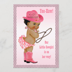 Yee-Haw! Ethnic Little Cowgirl Baby shower Kaart