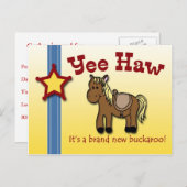 Yee Haw ! Invitation baby shower à thème occidenta (Devant / Derrière)