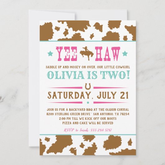 Yee Haw Rodeo Cowgirl Anniversaire Invitation (Devant)