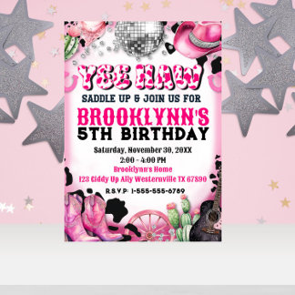 Yee Yaw Disco Cowgirl Anniversaire Fête Invitation