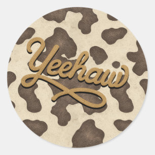 Yeehaw Bruine Koe Landelijke Western Rodeo Feest Ronde Sticker