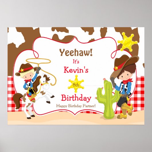 Yeehaw Cowboy Western Birthday Poster Boy (Voorkant)