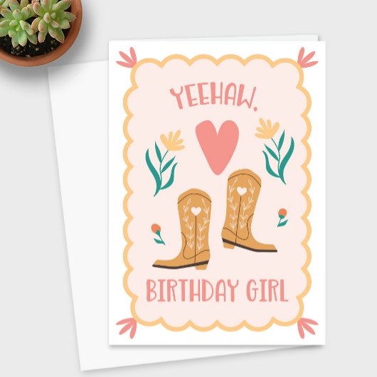 "Yeehaw, fille d'anniversaire" Western Boot Carte