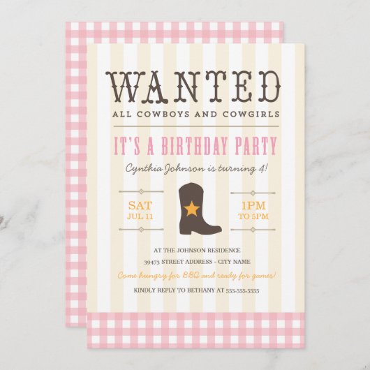 Yeehaw ! Invitation à la fête d'anniversaire de la (Devant / Derrière)