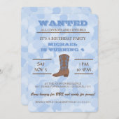YEEHAW ! Invitation bleue de fête d'anniversaire (Devant / Derrière)