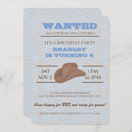 YEEHAW ! Invitation pour une fête d'anniversaire d (Devant / Derrière)