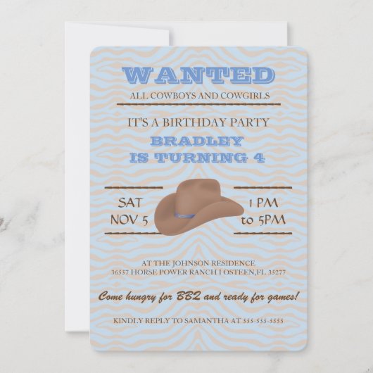 YEEHAW ! Invitation pour une fête d'anniversaire d (Devant)