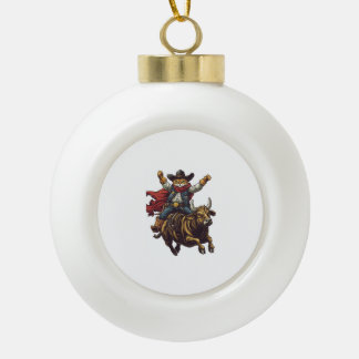 Yeehaw Kat - Wild West Cat Cowboy Rodeo Keramische Bal Ornament