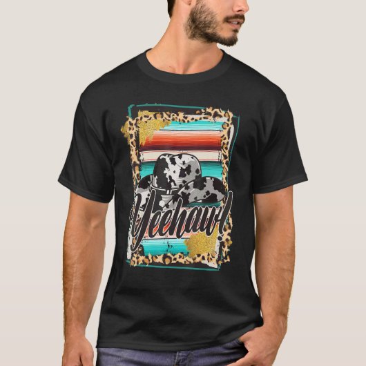 YEEHAW Leopard Cow Pattern Print Serape Rodeo 1 T-shirt (Voorkant)