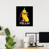 Yello Funny Fruit Yellow Banana Pun Dark BG Poster (Thuiskantoor)