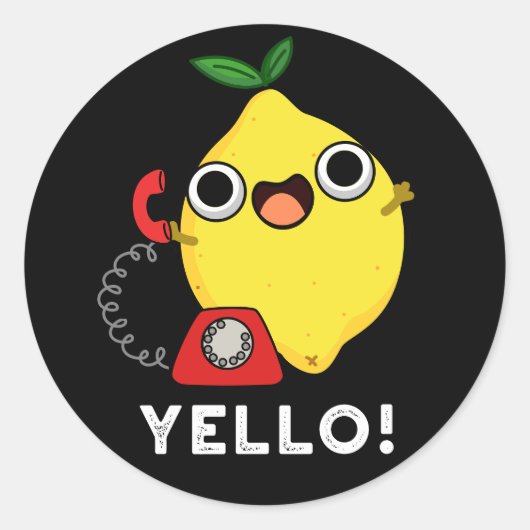 Yello Funny Yellow Lemon Pun Dark BG Ronde Sticker (Voorkant)
