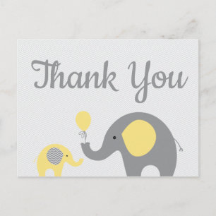 Yello Gray Elephant Baby shower Dank u Briefkaart