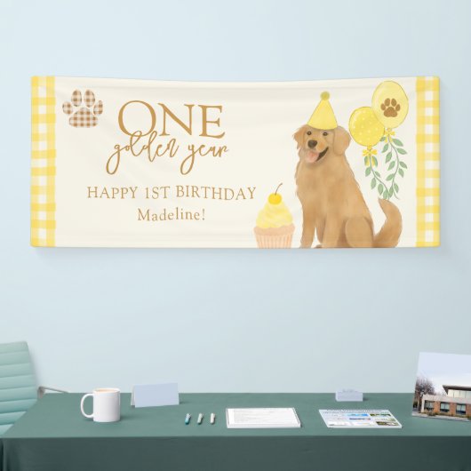 Yello One Golden Year Retriever Puppy 1e Verjaarda Spandoek (Beurs)