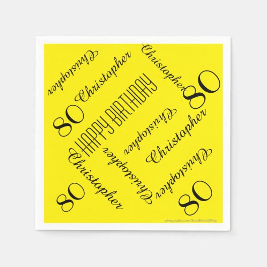 Yellow 80th Birthday Party Repeat Name, Paper Servet (Voorkant)