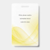 Yellow Abstract Wave Business Foto-ID Badge (Back)