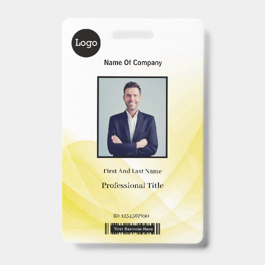 Yellow Abstract Wave Business Foto-ID Badge (Front)