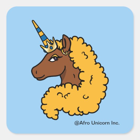 Yellow Afro Unicorn Vierkante Sticker (Voorkant)