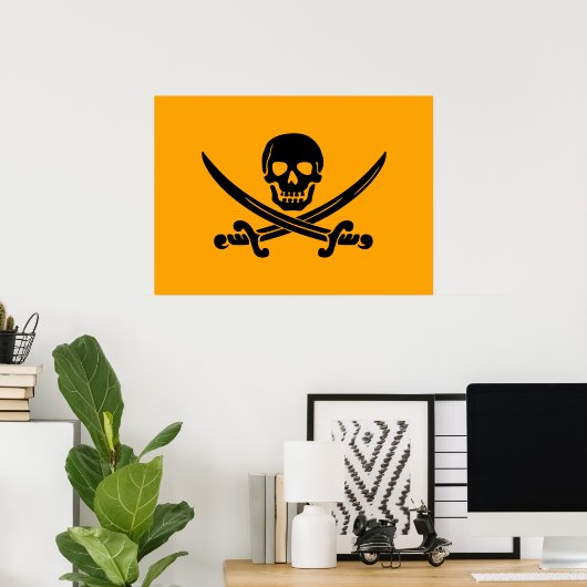 Yellow and Black Jolly Roger Pirate Flag Poster (Thuiskantoor)