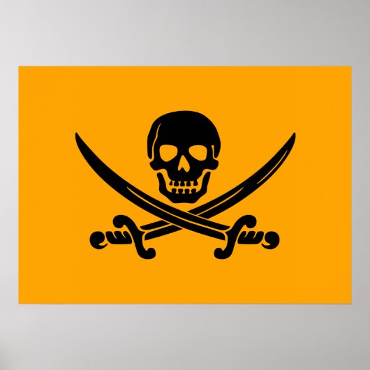 Yellow and Black Jolly Roger Pirate Flag Poster (Voorkant)