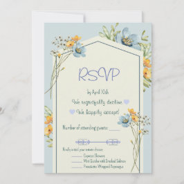 Yellow And Blue Wildflowers Geometric RSVP Card Kaart