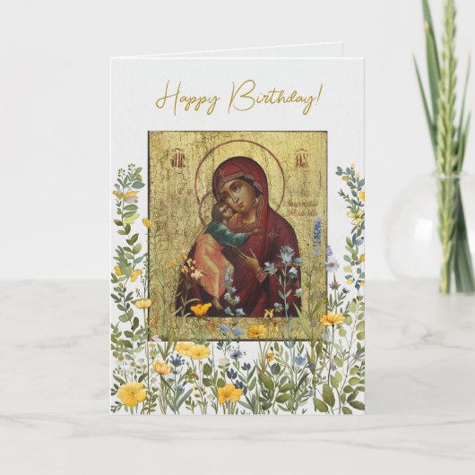 Yellow and Blue Wildflowers Orthodox Birthday Kaart (Voorkant)