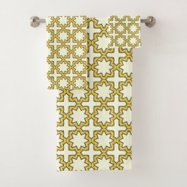 Yellow and brown geometric patterned  bad handdoek