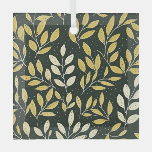 Yellow and Cream Leafy Branches Pattern Glas Ornament (Voorkant)