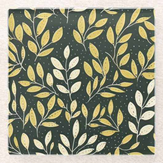Yellow and Cream Leafy Branches Pattern Glazen Onderzetter (Voorkant)