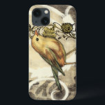Yellow and Green Bird on Vintage Background<br><div class="desc">This mix of painting and sketching portrays a close-up of a yellow and green bird on a simple black and beige background. The white lines in the background add a vintage tone. This image would fit perfect on any customizable Zazzle produit.</div>