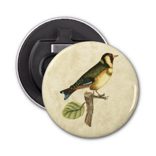 Yellow and Green Bird Perched on a Little Branch Button Flesopener