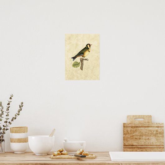 Yellow and Green Bird Perched on a Little Branch Poster (Keuken)