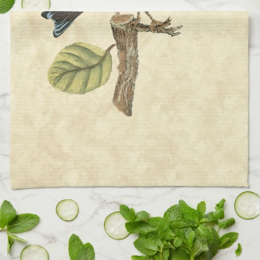 Yellow and Green Bird Perched on a Little Branch Theedoek (Gevouwen)