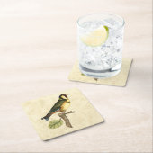 Yellow and Green Bird Perched on a Little Branch Vierkante Kartonnen Onderzetter (Insitu)