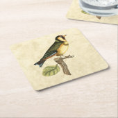 Yellow and Green Bird Perched on a Little Branch Vierkante Kartonnen Onderzetter (Schuin)