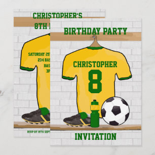 Yellow and Green Soccer Jersey Birthday Party Kaart