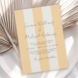 Yellow and Off-White Cabana Stripes Wedding Kaart