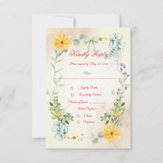 Yellow and Pink Floral RSVP Card (Devant)