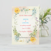 Yellow and Pink Floral Save the Date Card (Debout devant)