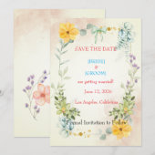 Yellow and Pink Floral Save the Date Card (Devant / Derrière)