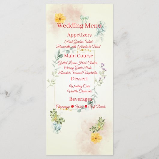 Yellow and Pink Floral Wedding Menu Card (Devant)