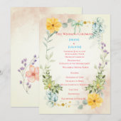 Yellow and Pink Floral Wedding Program Programma (Voorkant / Achterkant)