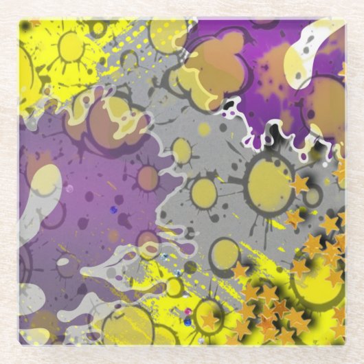 Yellow and purple splash glazen onderzetter (Voorkant)
