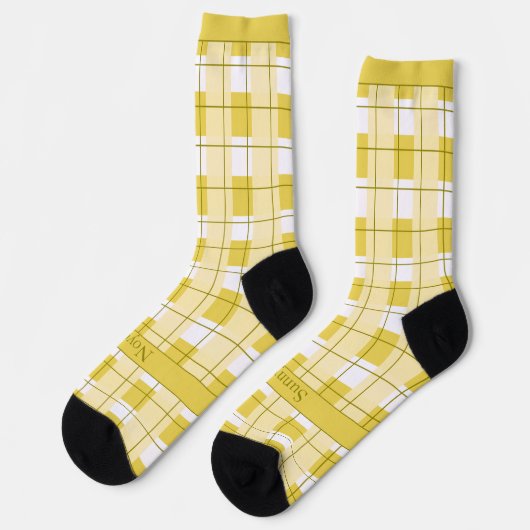 Yellow and White Plaid, Text on Foot Sokken (Links)