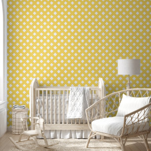 Yellow and White Shabby Chic Lattice Pattern Behang
